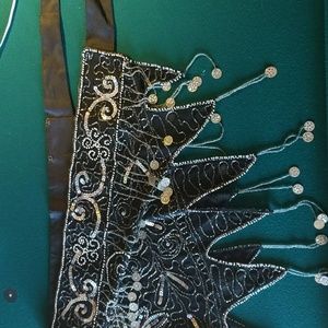 Hip Scarf Wrap Embellished in Beads Sequins Silver Coins NWOT